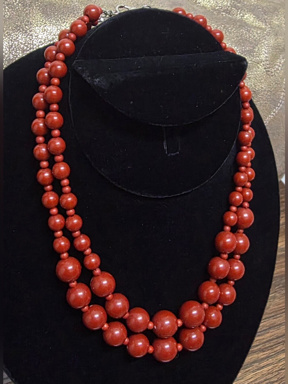 Red Beaded Graduated Double-Strand Necklace - 14" VINTAGE
